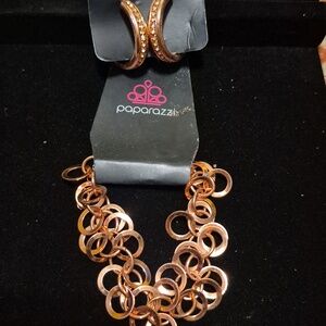 Paparazzi Copper-Tone Hoop Earrings and Linked Circle Braclet